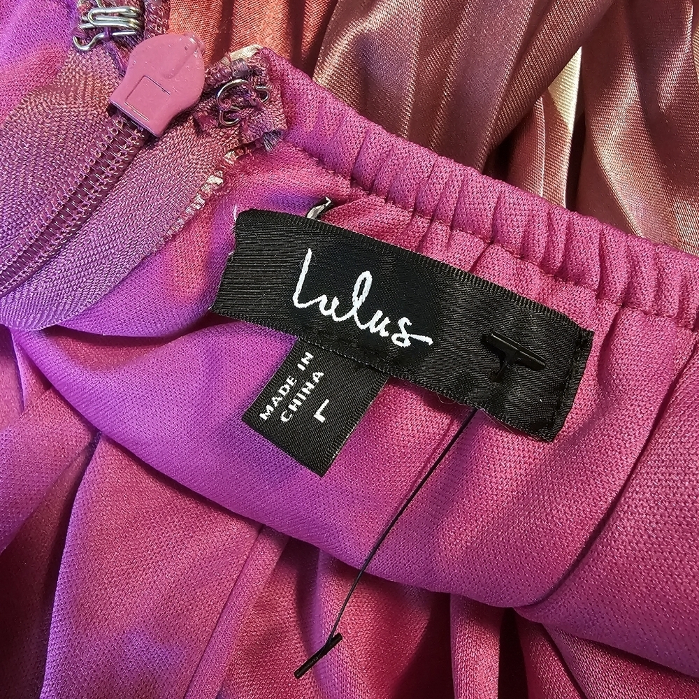 Lulus Prime Poise Pink Multi Abstract Satin Halter Maxi Dress, Size Large - Picture 12 of 12